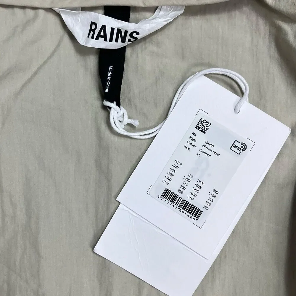 Rains‎ Jacket Men’s XL Cement Full Zip Collar 18690 Woven Athletic Shirt Pockets